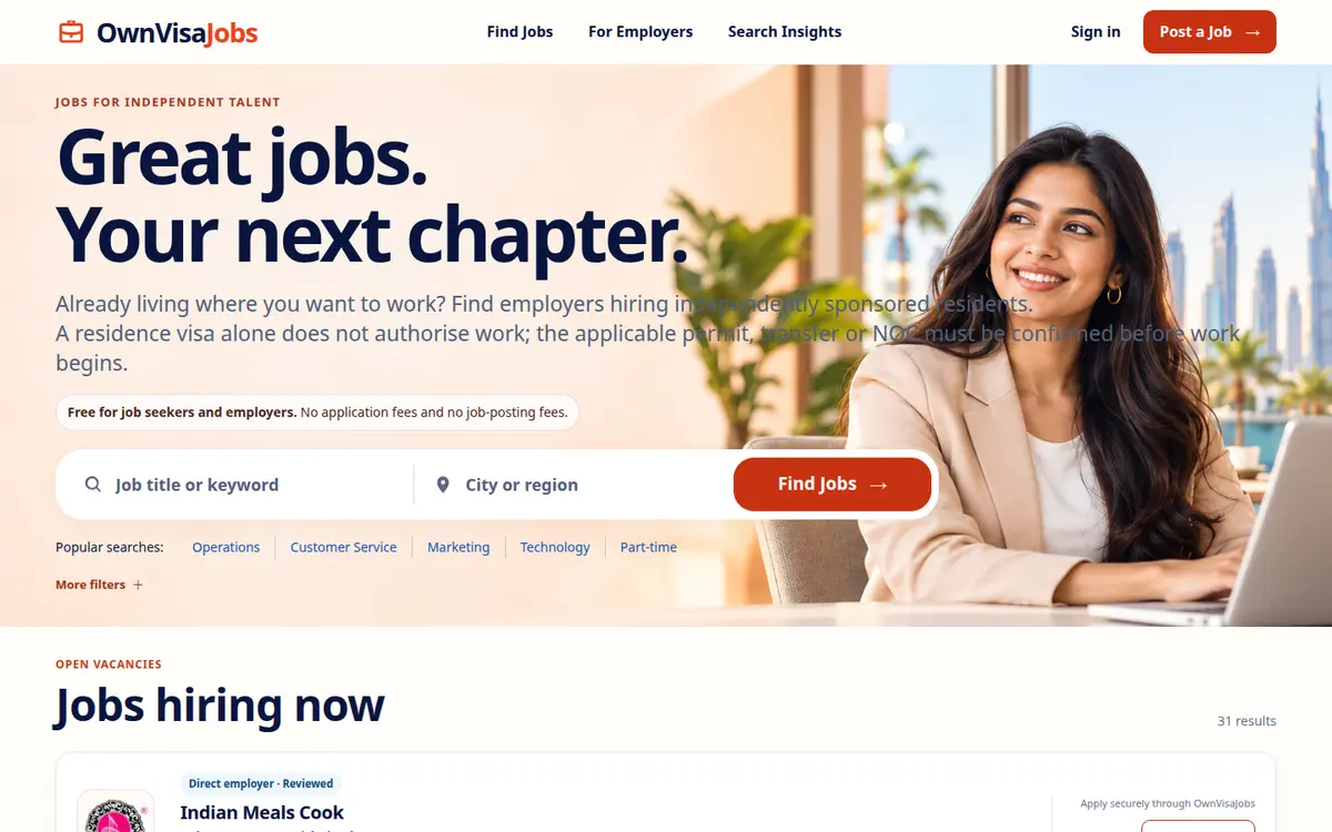 OwnVisaJobs recruitment platform homepage